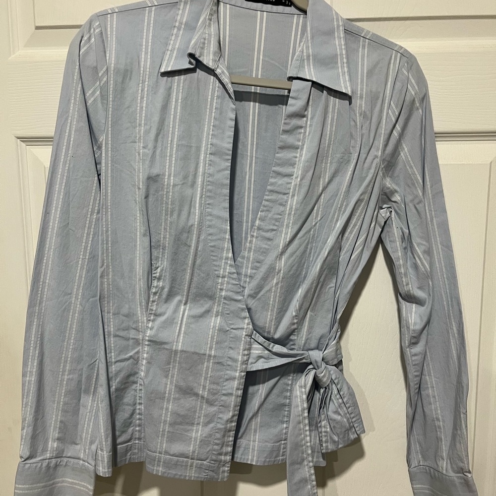Women's Striped Wrap Top - Light Blue